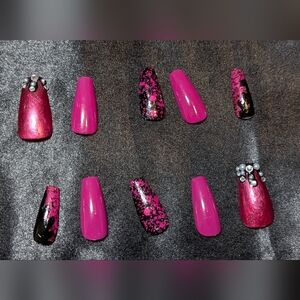 Pink, Pearl, Rhinestone & Black Custom Press On Monster High Nails - Draculara
